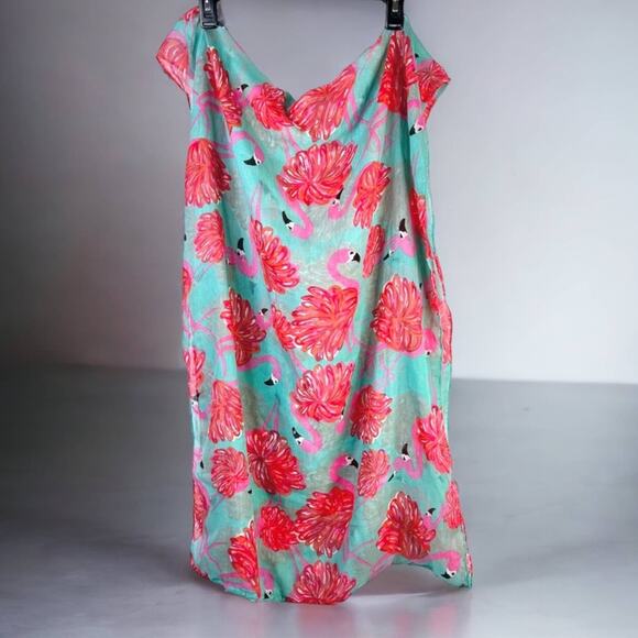Flamingo Print Cowl Scarf Polyester Ocean Green Pink Peach Color 26”x36.5” - Picture 6 of 6